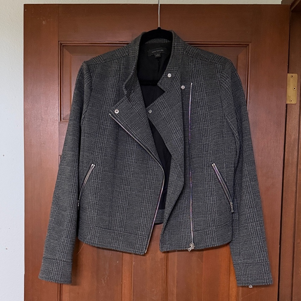 Ann Taylor Charcoal Plaid Blazer